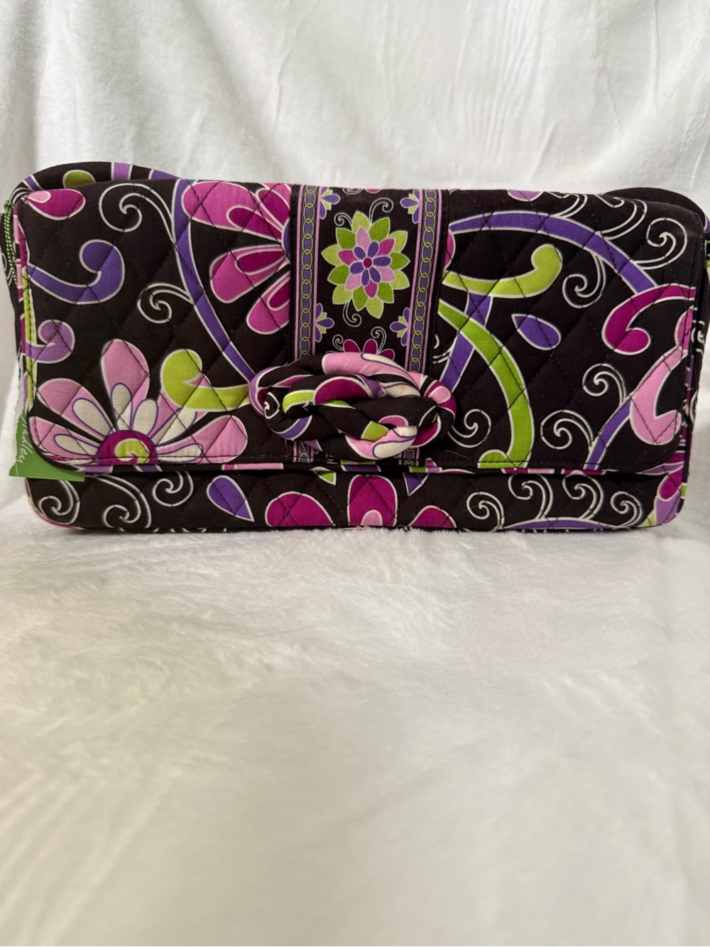 Vera Bradley Black Floral Quilted Wristlet with Pink and Green Accents - Picture 3 of 6